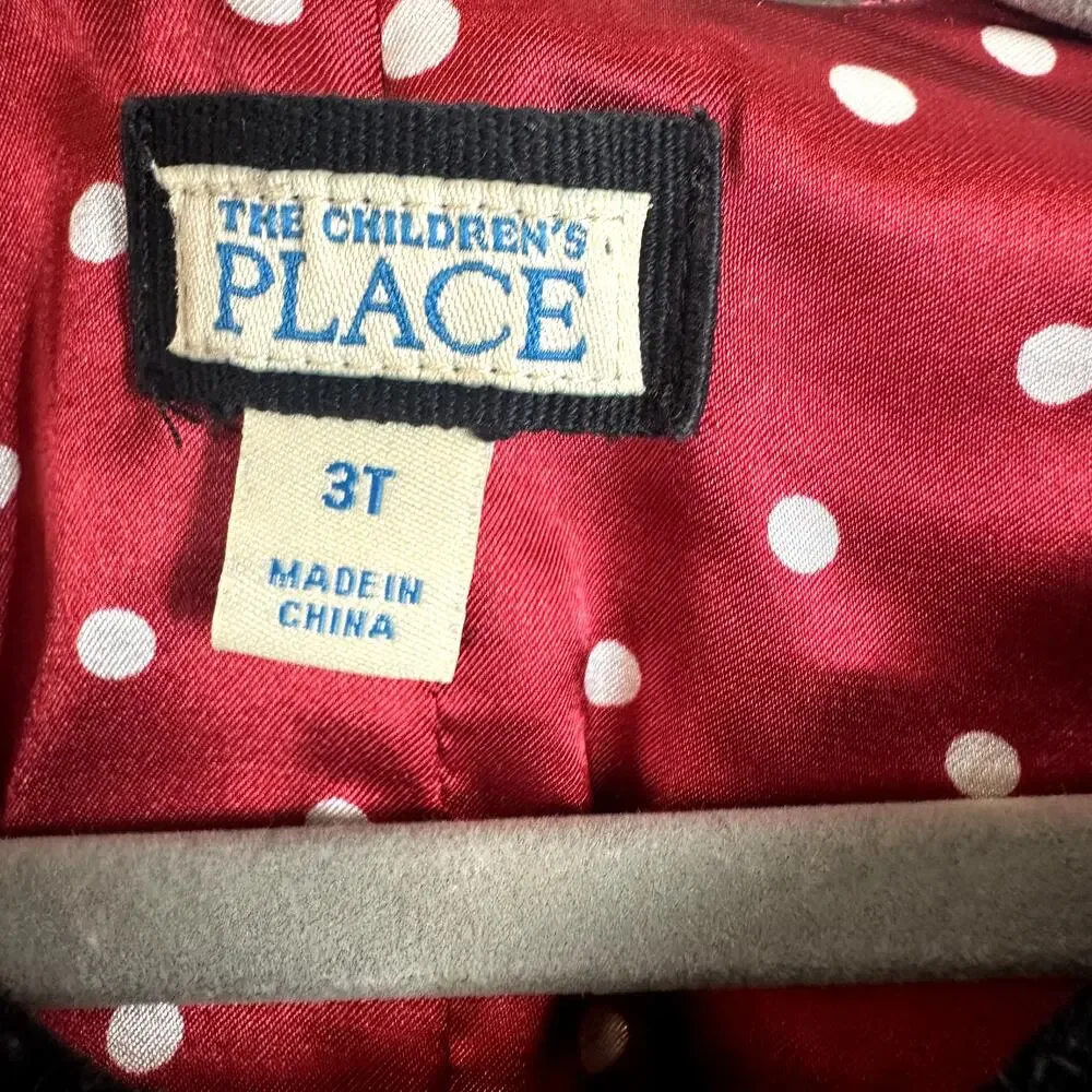 Children's Place Tartan Plaid Dress Pinafore Velvet Girl 3T Black Red Christmas